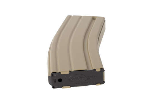 Okay Industries Flat Dark Earth 30-round SureFeed aluminum magazine features a properly stamped base plate